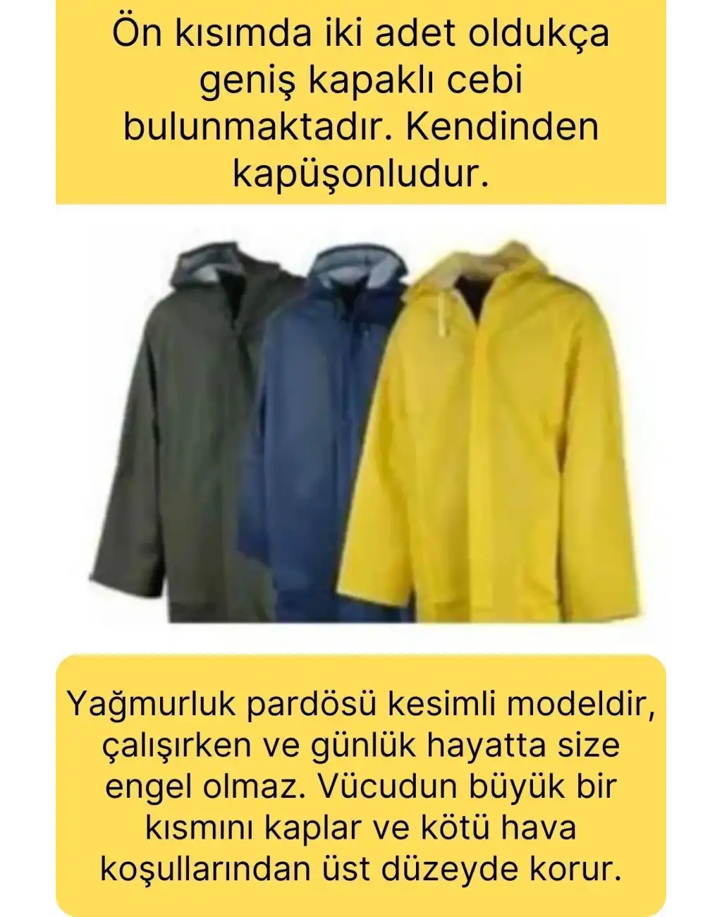 Premium Yeşil Xxl 150 gr Kapüşonlu Cepli Yağmurluk Su Rüzgar Soğuk Geçirmez Unisex Çıtçıtlı Pardösü