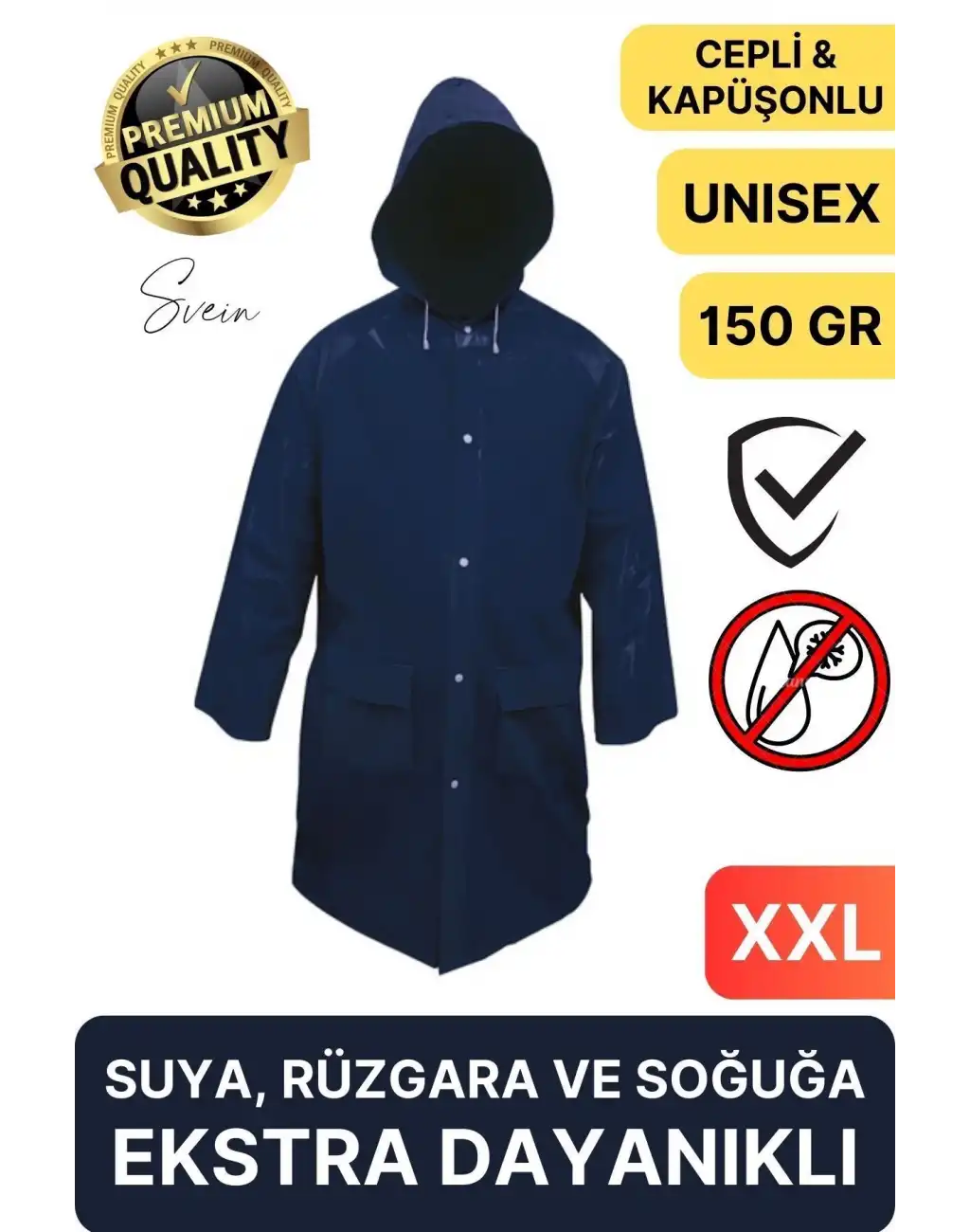 Premium Laci Xxl 150 gr Kapüşonlu Cepli Yağmurluk Su Rüzgar Soğuk Geçirmez Unisex Çıtçıtlı Pardösü