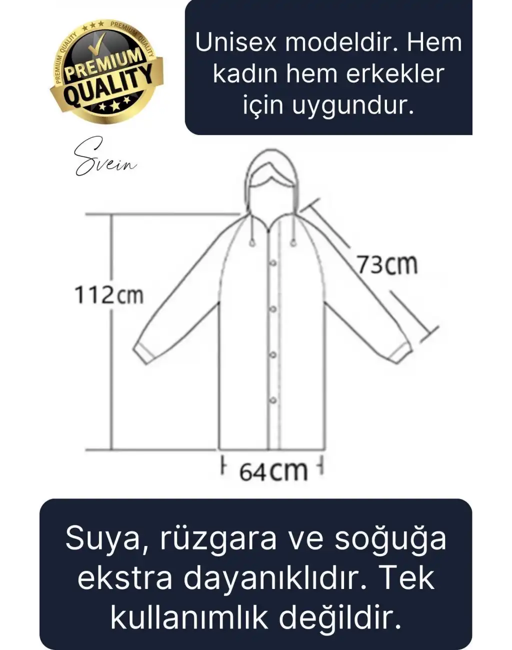 Premium Laci Xxl 150 gr Kapüşonlu Cepli Yağmurluk Su Rüzgar Soğuk Geçirmez Unisex Çıtçıtlı Pardösü