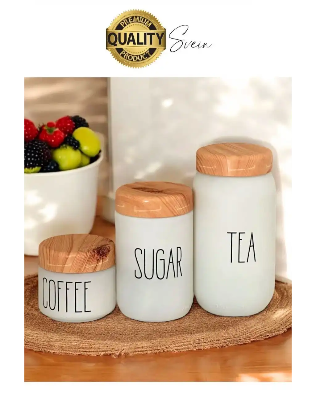 3lü Boy Vakumlu Bambu Kapaklı Cam Beyaz Kavanoz Seti Saklama Kabı Takımı Tuz Şeker Kahve Mutfak