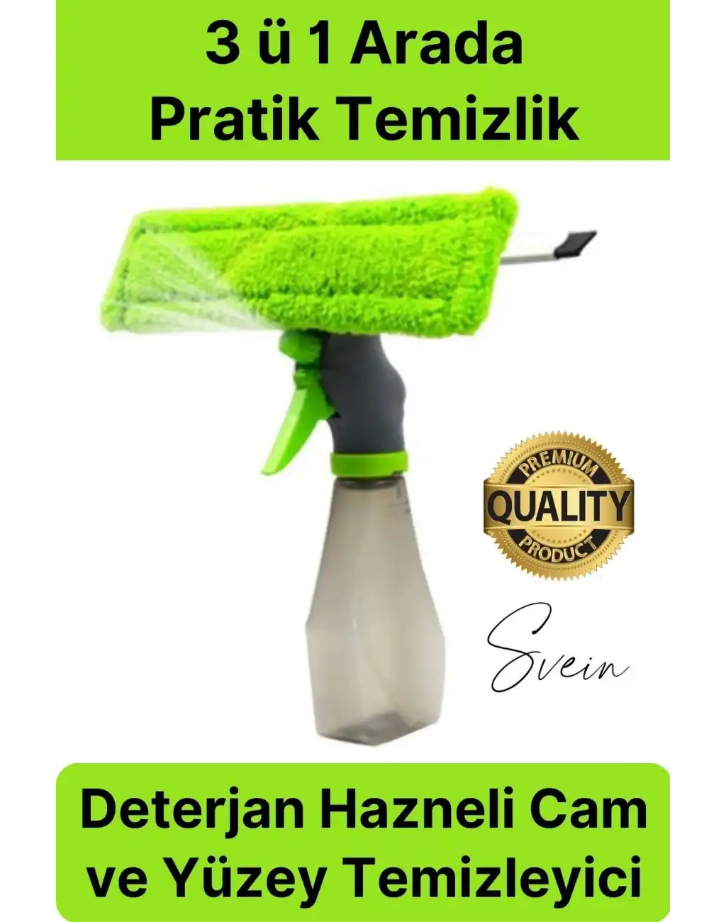Pratik Hazneli Spreyli Pencere Cam Yüzey Temizleyici Şişesi ve Mikrofiber Bezi Silecekli Fırça
