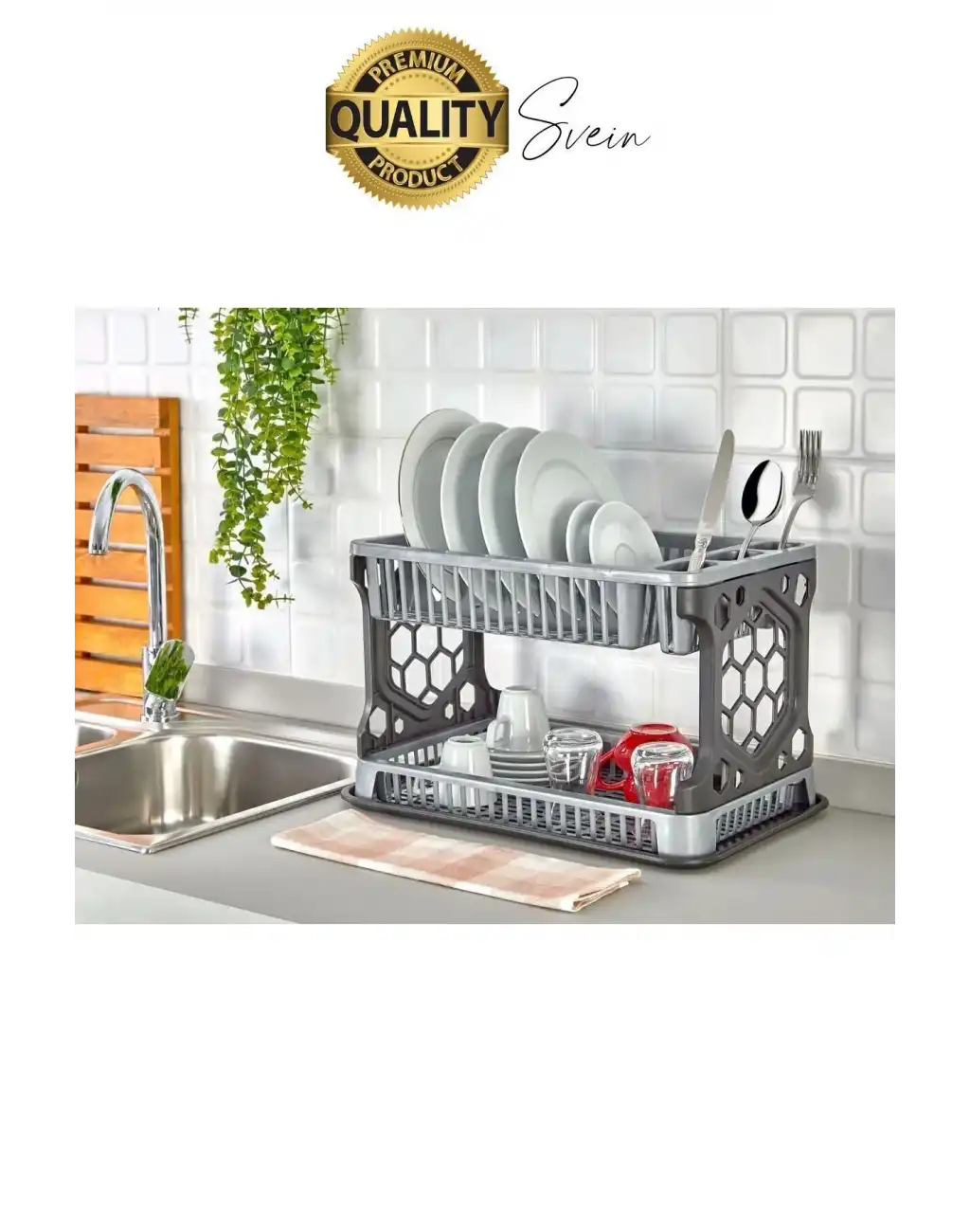 Premium İki Katlı Tabaklık Tezgah Üstü Bulaşıklık Bardak Tabak Kurutucu Mutfak Düzenleyici Plastik