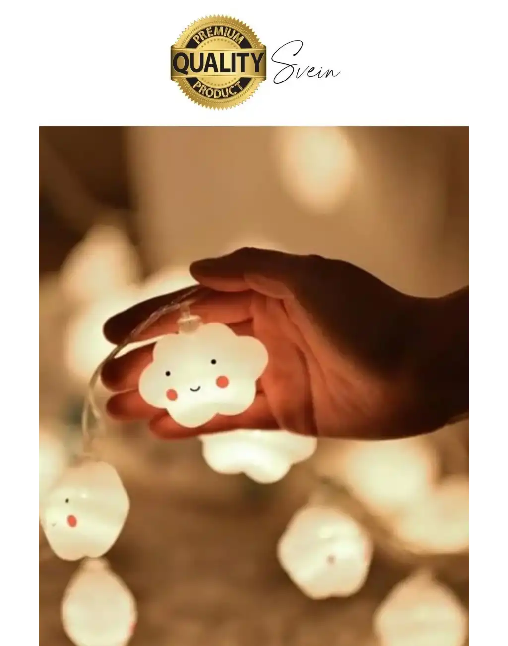 3D Sevimli Bulut Tasarımlı 2 Metre Şerit Zincir 10lu Led Işıklı Aydınlatma Dekor Süsleme Lamba