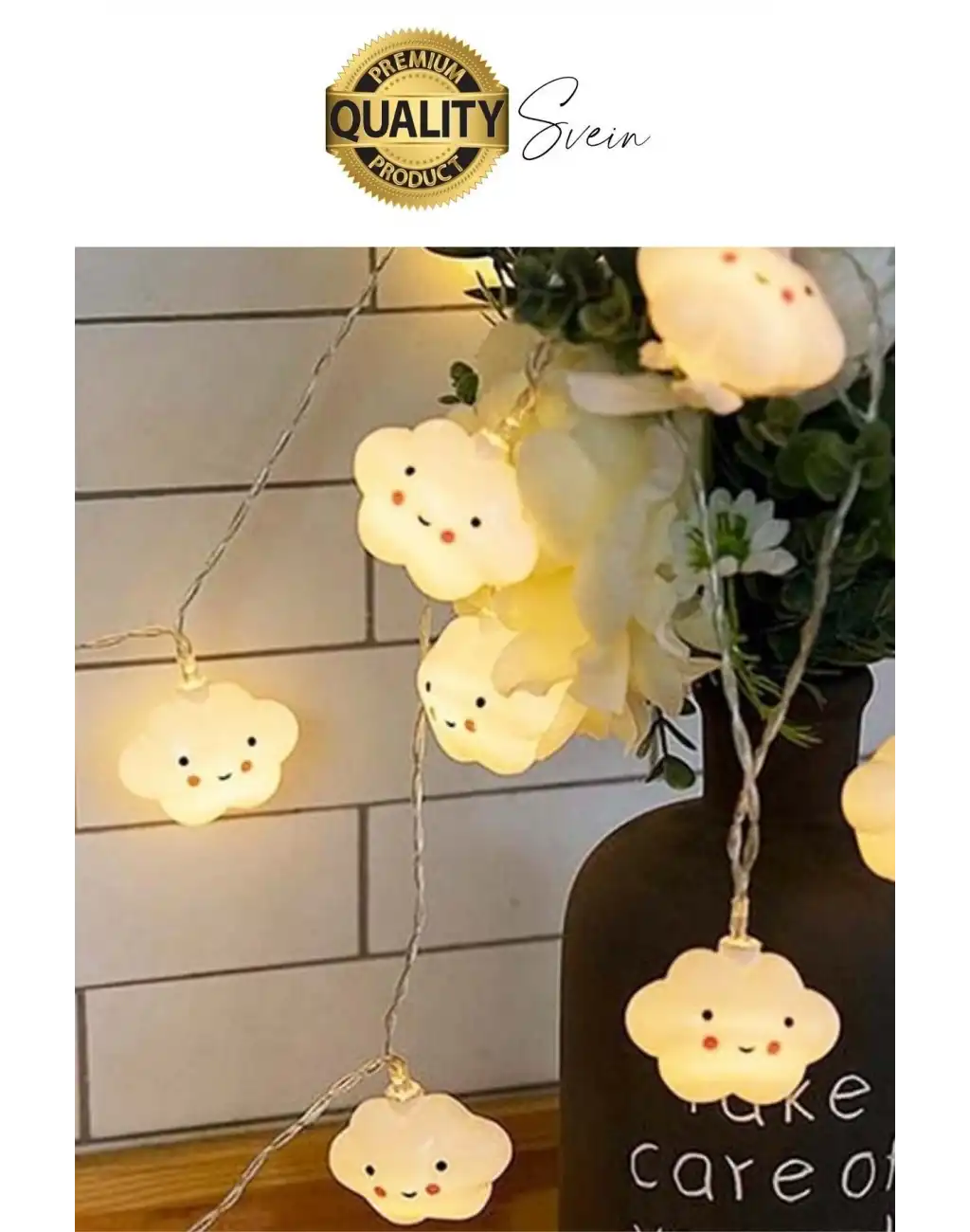 3D Sevimli Bulut Tasarımlı 2 Metre Şerit Zincir 10lu Led Işıklı Aydınlatma Dekor Süsleme Lamba