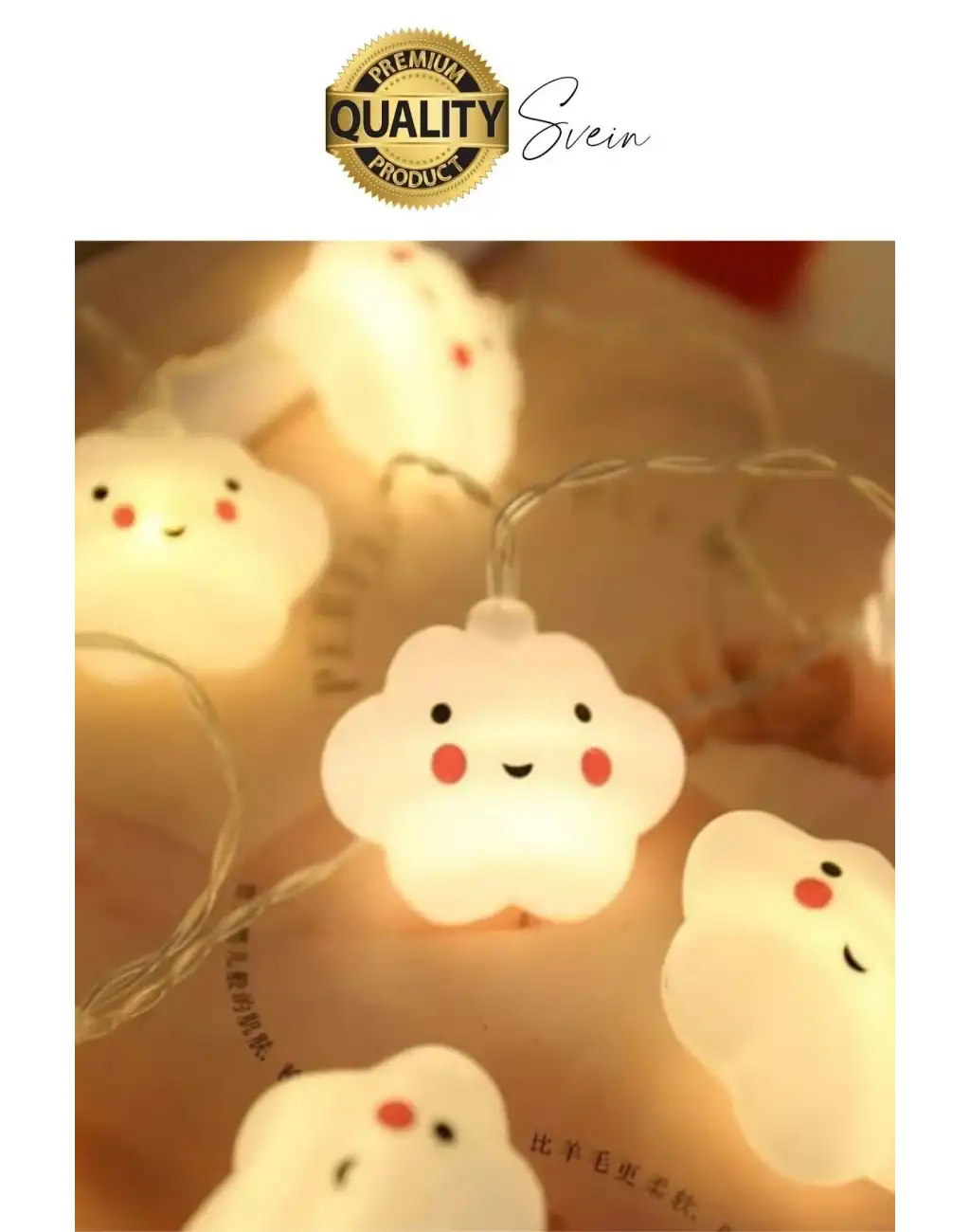 3D Sevimli Bulut Tasarımlı 2 Metre Şerit Zincir 10lu Led Işıklı Aydınlatma Dekor Süsleme Lamba