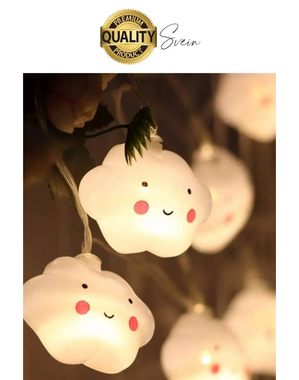 3D Sevimli Bulut Tasarımlı 2 Metre Şerit Zincir 10lu Led Işıklı Aydınlatma Dekor Süsleme Lamba