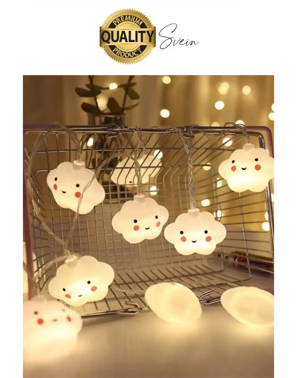 3D Sevimli Bulut Tasarımlı 2 Metre Şerit Zincir 10lu Led Işıklı Aydınlatma Dekor Süsleme Lamba