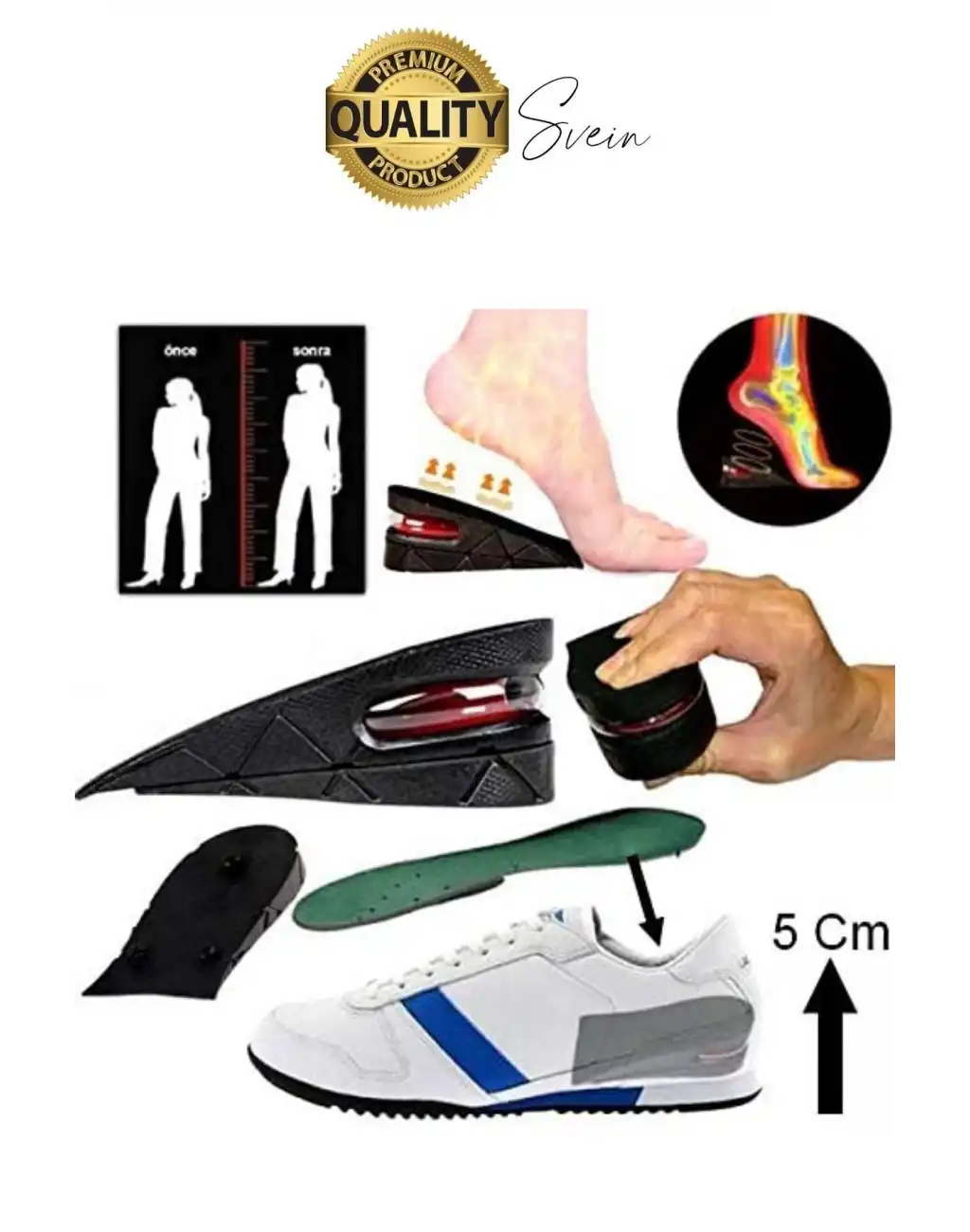 Özel Üretim 5 cm Boy Uzatan Unisex Görünmeyen Gizli Topuk Yükseltici Hava Yastıklı Destekli Tabanlık