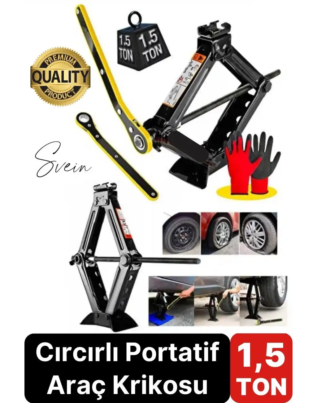 Dayanıklı Araba Kaldırma Akordiyon Tip Makas Cırcır Kollu 1.5 Ton Bijon Anahtarlı Otomobil Kriko Set