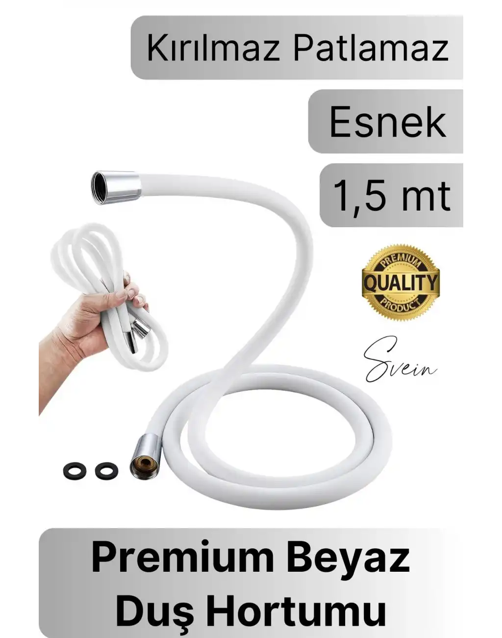Premium 1,5 mt Beyaz 360 Derece Dönebilen Kıvrılmayan Esnek Yumuşak Silikon Patlamaz Duş Hortumları