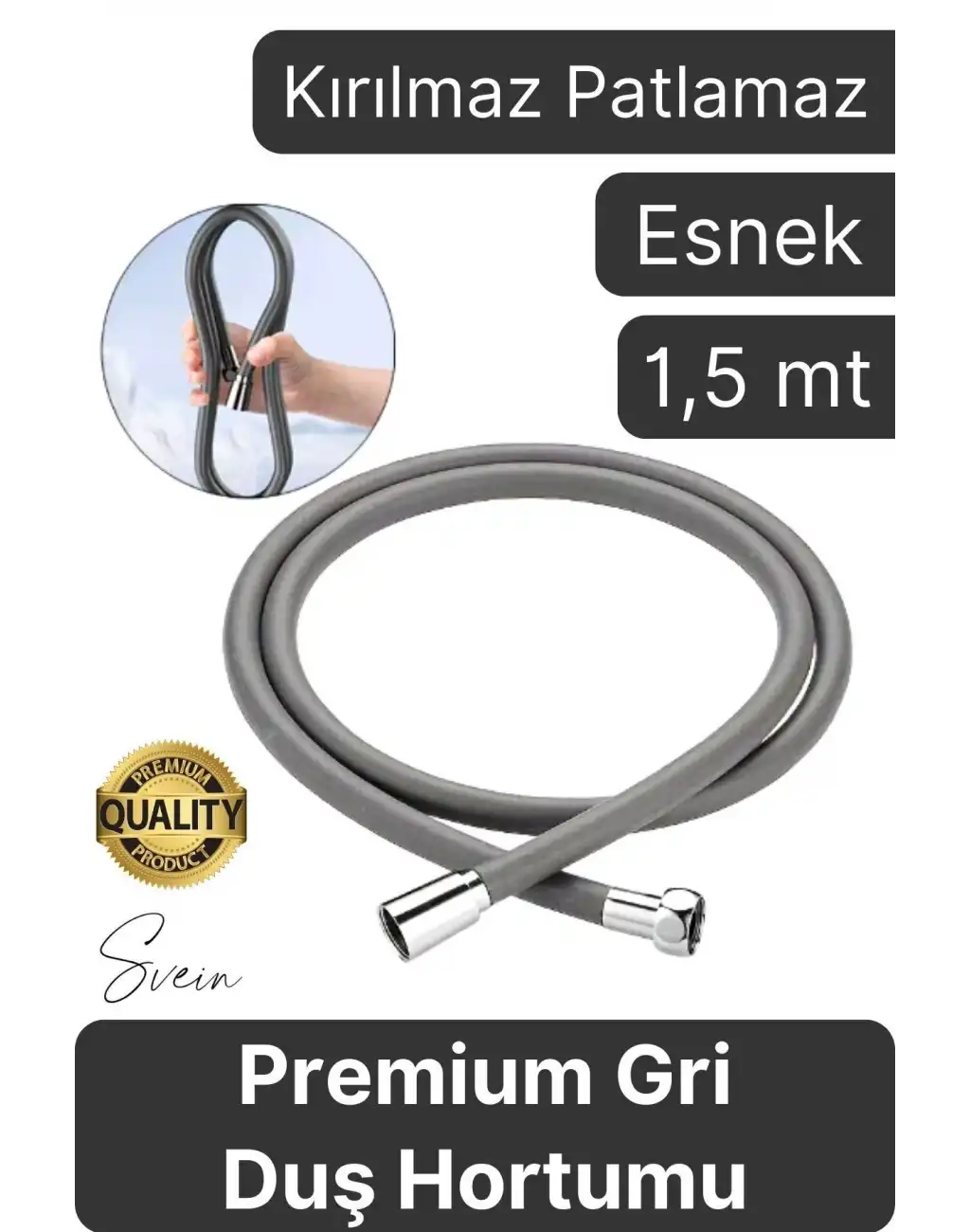 Premium 1,5 Metre Gri 360 Derece Dönebilen Kıvrılmayan Esnek Yumuşak Silikon Patlamaz Duş Hortumları