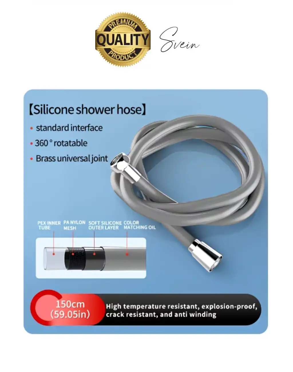 Premium 1,5 Metre Gri 360 Derece Dönebilen Kıvrılmayan Esnek Yumuşak Silikon Patlamaz Duş Hortumları