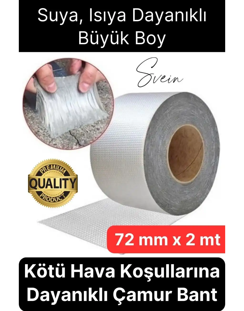 72 mm x 2 mt Su Geçirmez Sızdırmaz Çatı Boru Dayanıklı Çamur Sakız Bant Alüminyum Tamir Bandı