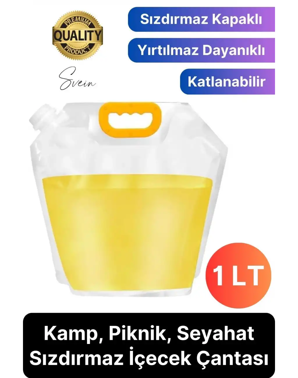 Premium 1 lt Dayanıklı Yer Kaplamaz İçecek Çantası Sporcu Kapaklı Tutamaç Suluk Matara Kamp Piknik