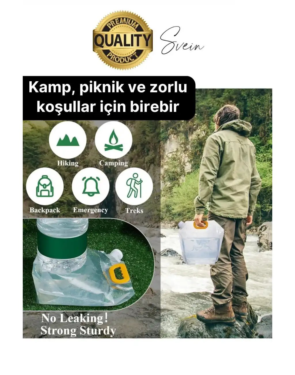 Premium 1 lt Dayanıklı Yer Kaplamaz İçecek Çantası Sporcu Kapaklı Tutamaç Suluk Matara Kamp Piknik