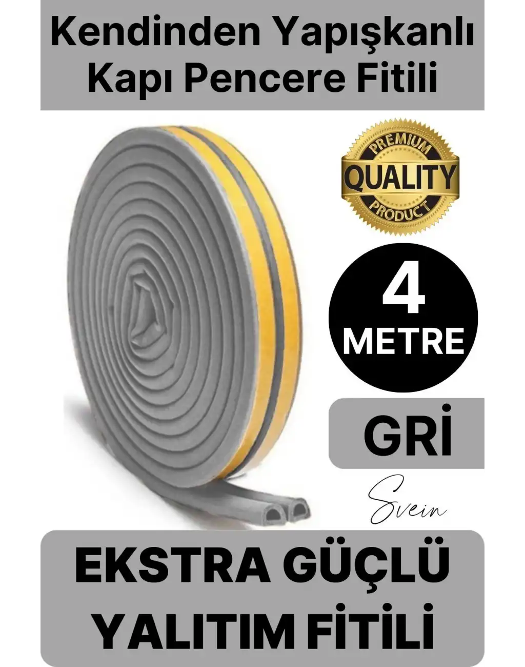 1. Sınıf Gri Kapı Pencere Soğuk Toz Geçirmez İzolasyon Fitili Yapışkanlı Isı Yalıtım 2x2=4 mt
