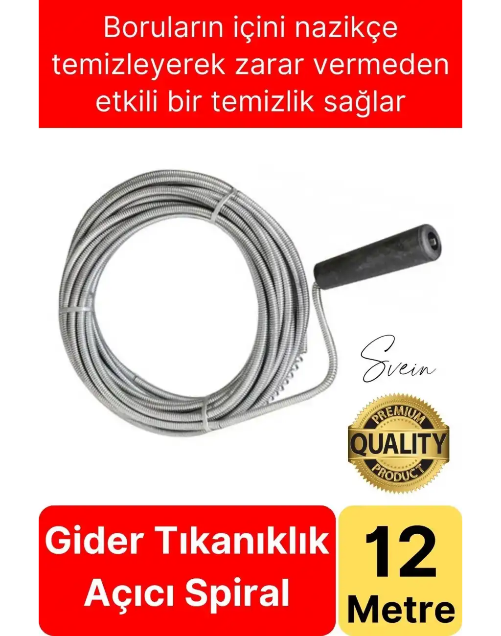 Premium 12 Metre Tıkanıklık Kanal Açma Klozet Gider Açıcı Boru Temizleme Spiral Tel Susta Manuel Uç