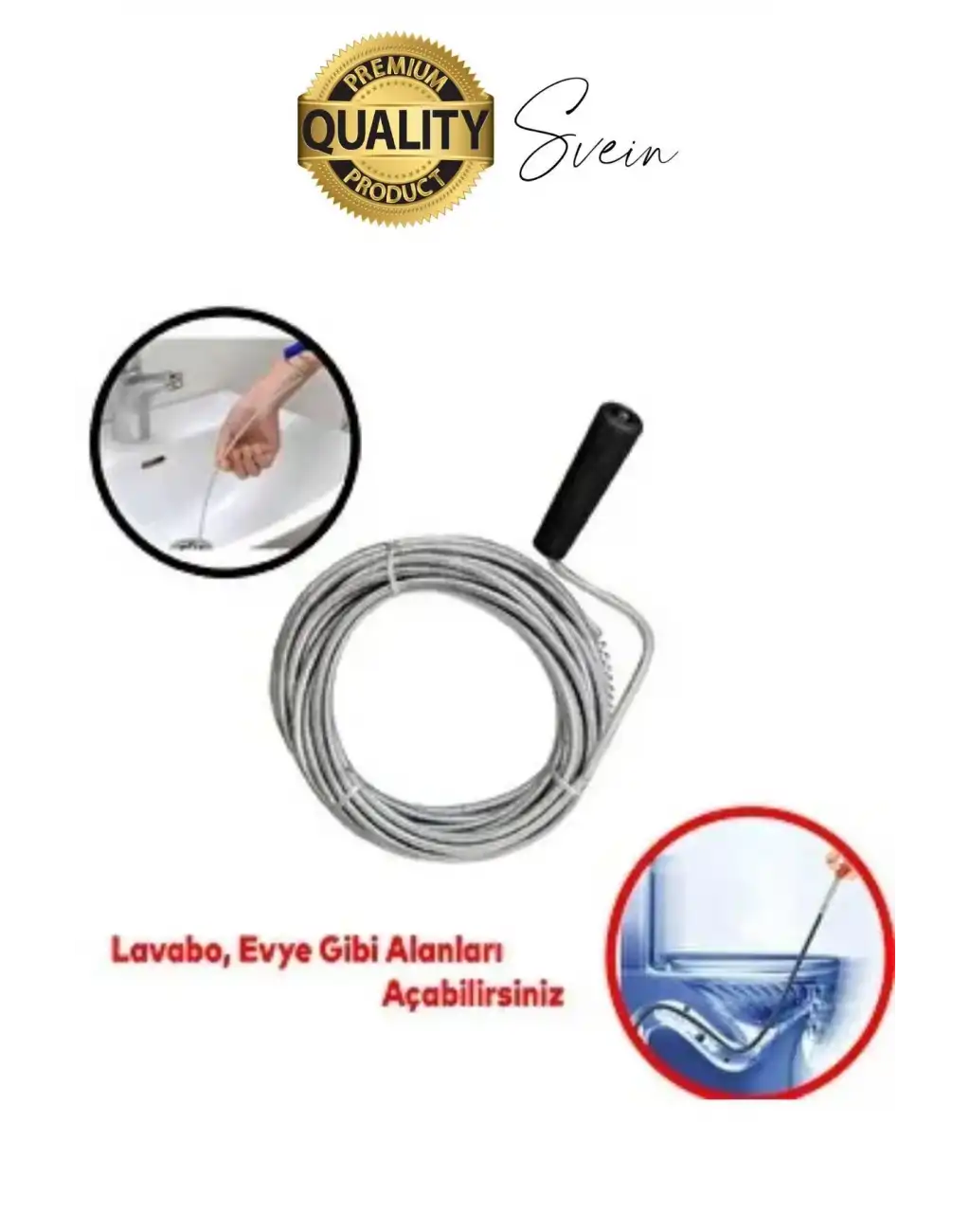 Premium 12 Metre Tıkanıklık Kanal Açma Klozet Gider Açıcı Boru Temizleme Spiral Tel Susta Manuel Uç