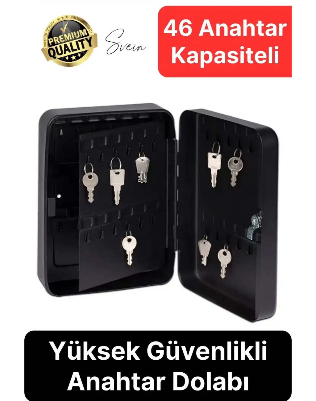 Premium 46 Anahtar Sağlam Yüksek Güvenlik Büyük Kilitli Obje Kutusu Kapaklı Dolabı Metal Vale Siyah