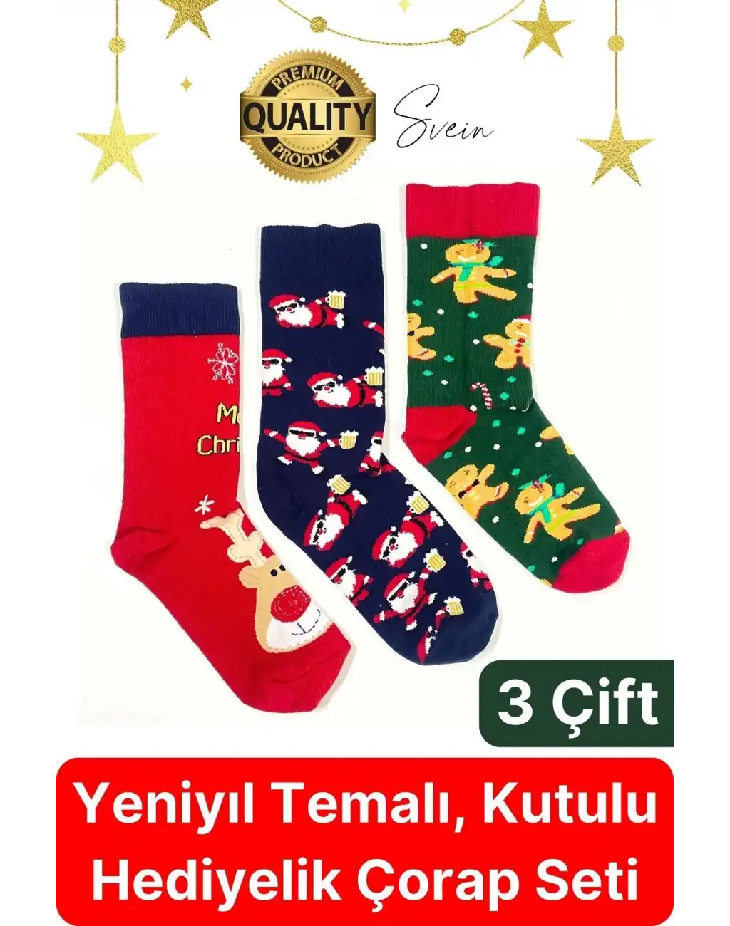 Yılbaşı Hediyesi Yeniyıl Çorap 3 Çift Kutulu Desenli Uzun Renkli Kadın Erkek Unisex Özel Konsept Kış
