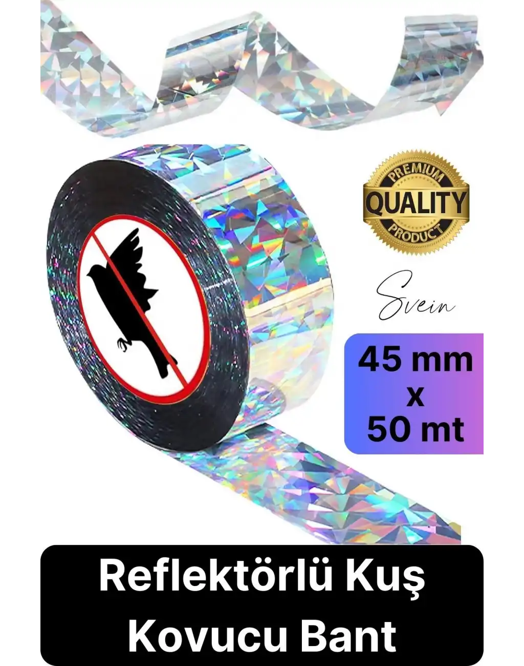 Premium Kuş Kondurmaz Rahatsız Eden Şerit Bant 45 mm x 50 mt Yansıtıcı Kuşsavar Çatı Hologram Bandı