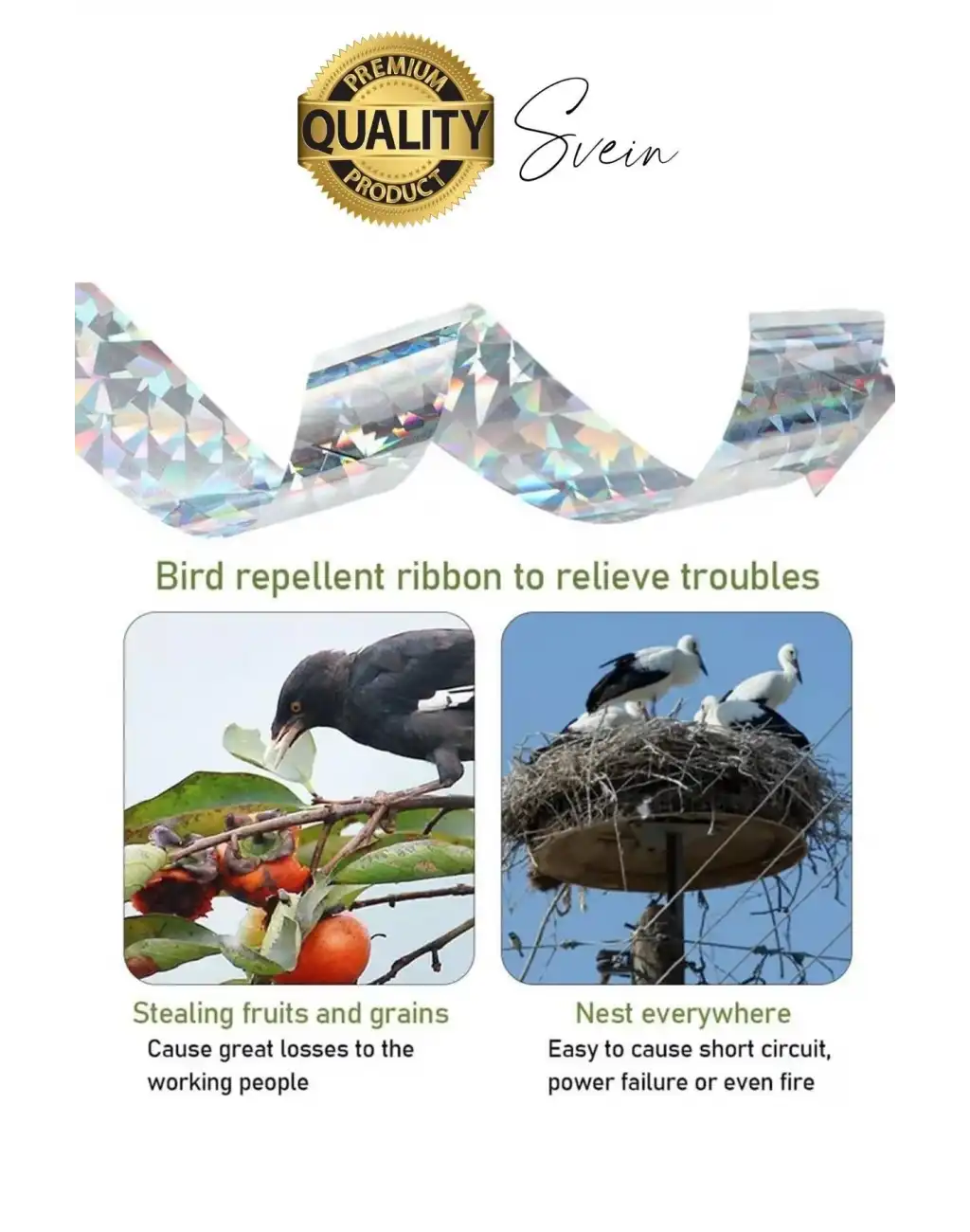 Premium Kuş Kondurmaz Rahatsız Eden Şerit Bant 45 mm x 50 mt Yansıtıcı Kuşsavar Çatı Hologram Bandı