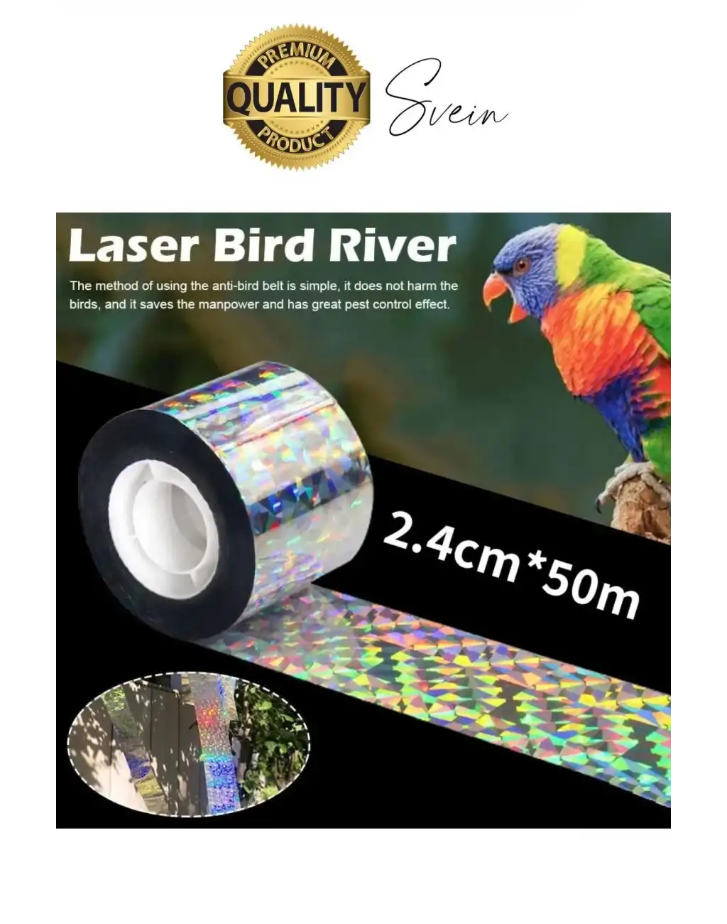 Premium Kuş Kondurmaz Rahatsız Eden Şerit Bant 45 mm x 50 mt Yansıtıcı Kuşsavar Çatı Hologram Bandı