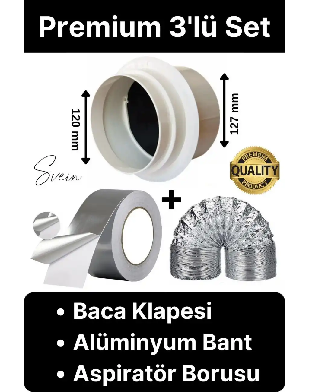 Premium Baca Klapesi Alüminyum Bant Aspiratör Borusu Seti Folyo Yanmaz Sızdırmaz Havalandırma Mutfak