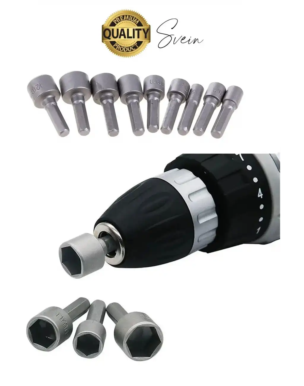 Premium 9 Parça Dayanıklı Somun Sökücü Sıkma Bits Lokma Seti Adaptör Matkap Ucu Altıgen Vidalama