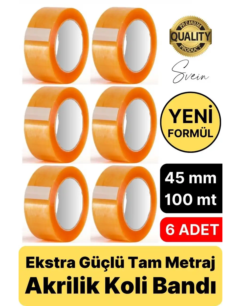 Ekstra Güçlü Yeni Formül 6 Adet 45 mm x 100 mt Koli Bandı Şeffaf Dayanıklı Bant Taşınma Ambalaj