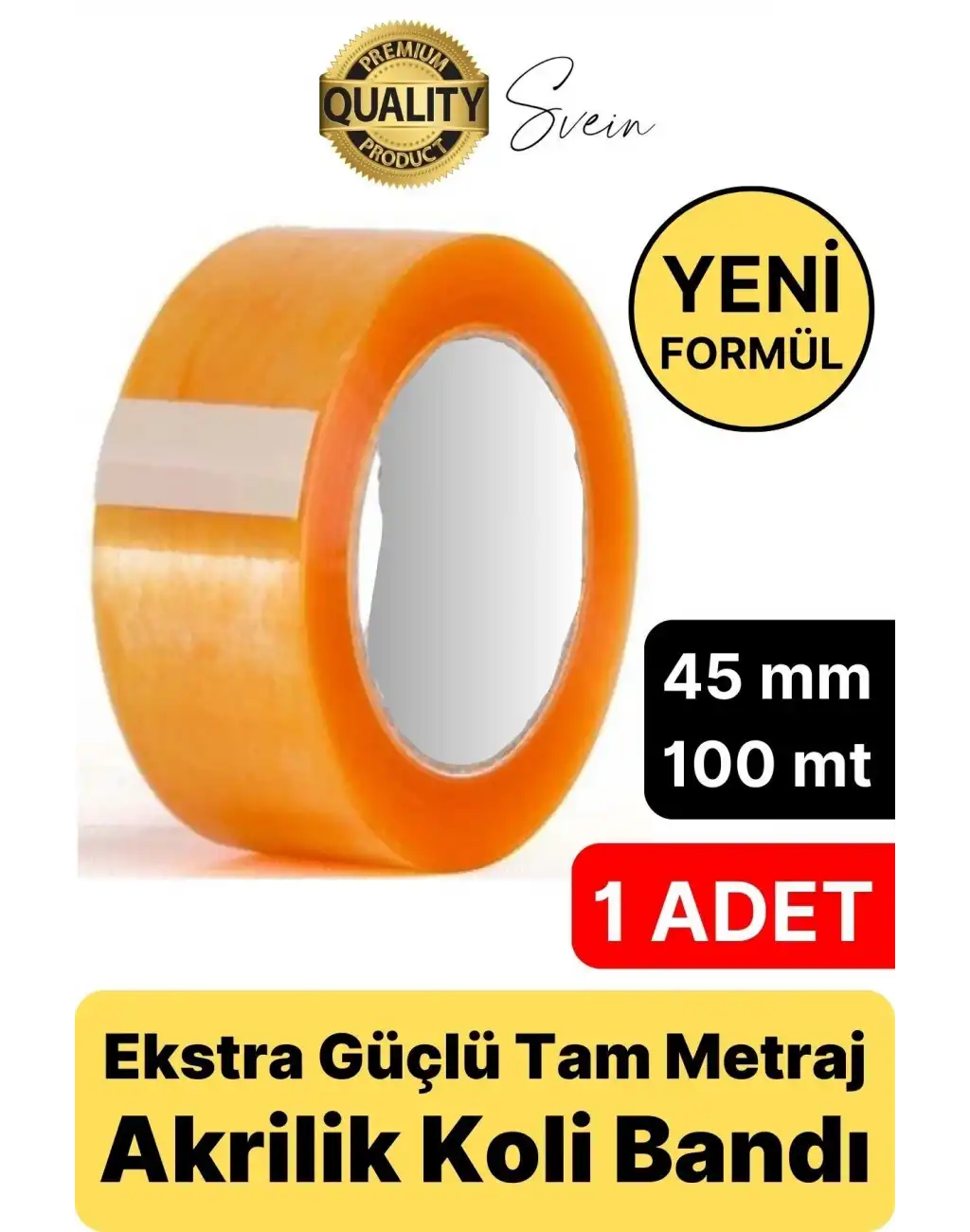 Ekstra Güçlü Yeni Formül 1 Adet 45 mm x 100 mt Koli Bandı Şeffaf Dayanıklı Bant Taşınma Ambalaj