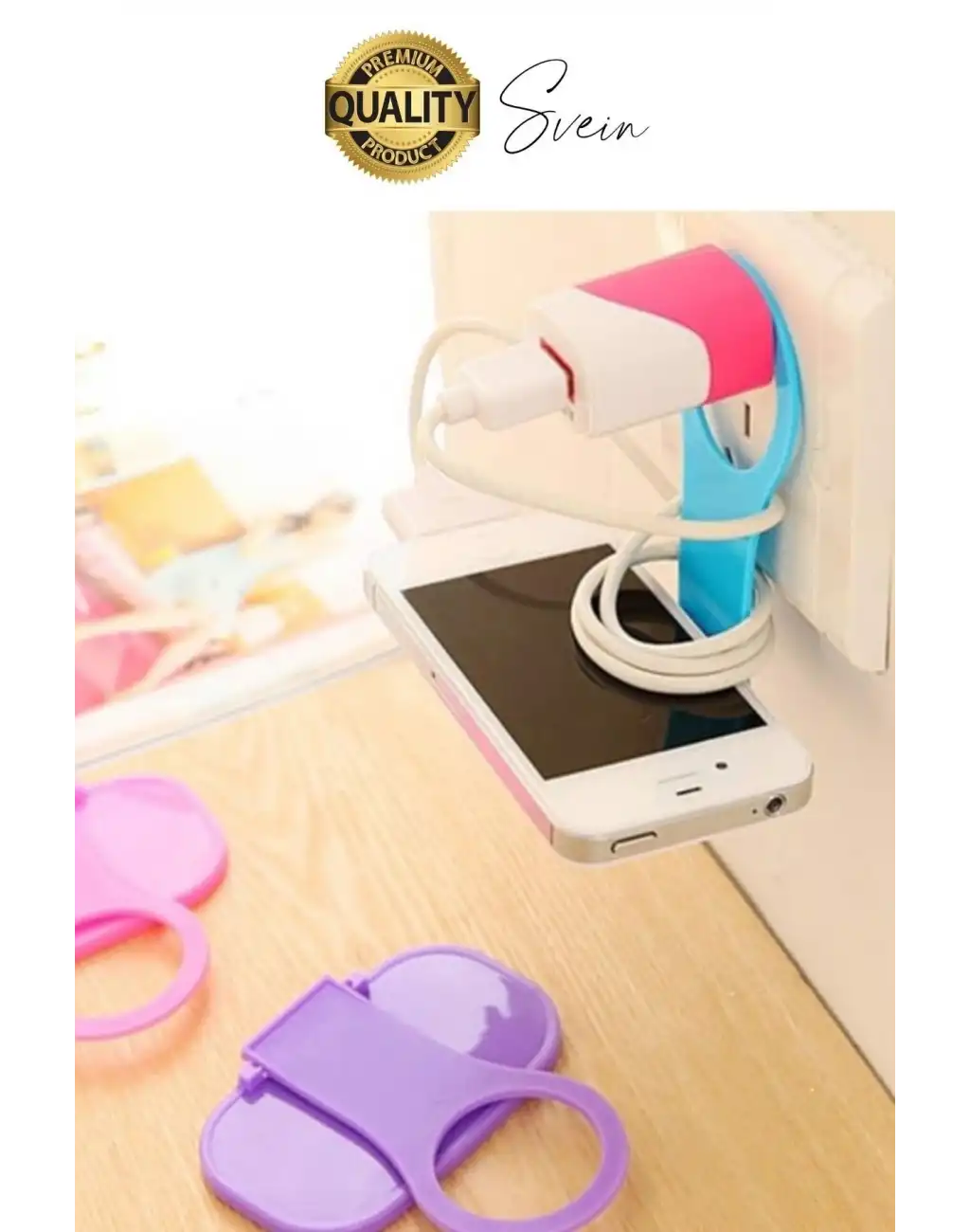 Pratik Priz Telefon Tutucu Şarj Askısı Standı Dekoratif Katlanır Plastik Adaptör Kablo Düzenleyici