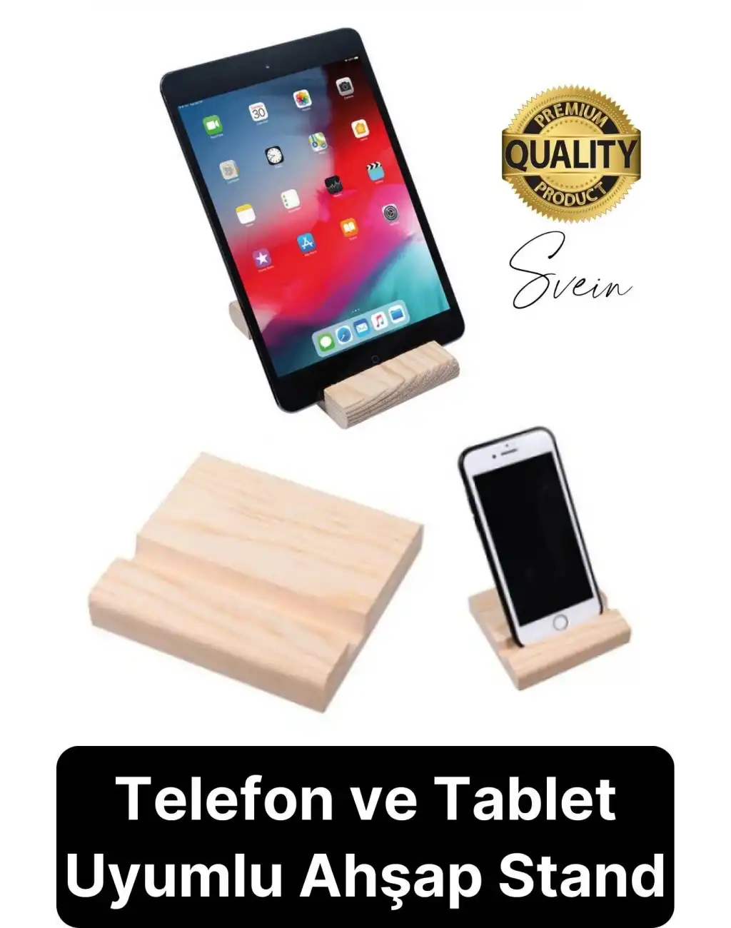 Doğal Masaüstü Ahşap Cep Telefonu ve Tablet Standı Natural Görünüm Şık İphone Android İos Uyumlu