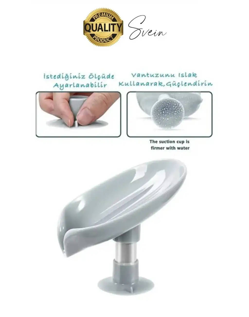 Vantuzlu Su Tutmaz Giderli Katı Sabunluk Süngerlik Tezgah Üstü Pratik Dekoratif Şık Tutunabilen