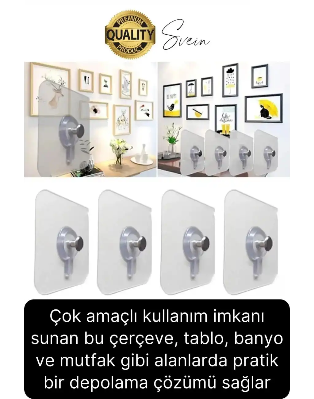 1 Adet Süper Güçlü Kendinden Yapışkanlı Tutunabilen Çok Amaçlı Çerçeve Tablo Banyo Duş Mutfak Askı