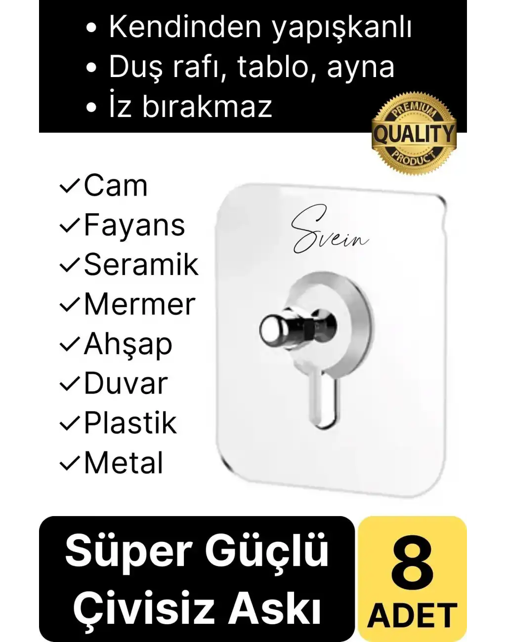 8 Adet Süper Güçlü Kendinden Yapışkanlı Tutunabilen Çok Amaçlı Çerçeve Tablo Banyo Duş Mutfak Askı