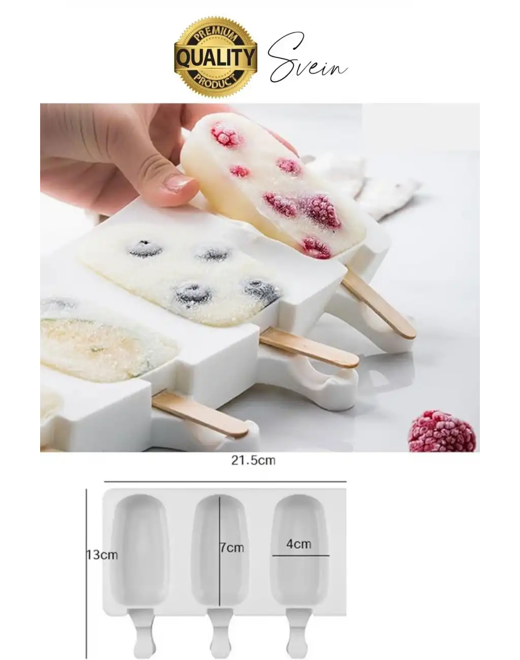 Premium 3lü Silikon Magnum Şeklinde Dondurma Yapma Kalıbı Ahşap Çubuklu Buzluk Puding Kabı Pratik