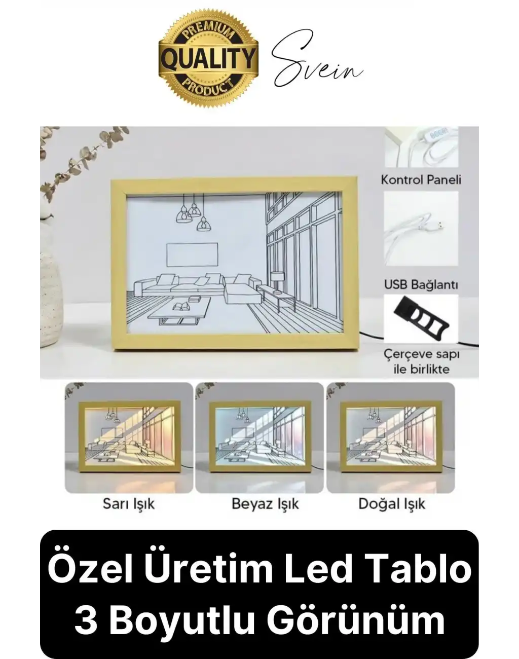 Özel Üretim Tasarım 3 Renk Mod Işıklı Retro Tablo Led Dekoratif Kare Masaüstü Gece Lambası Usb