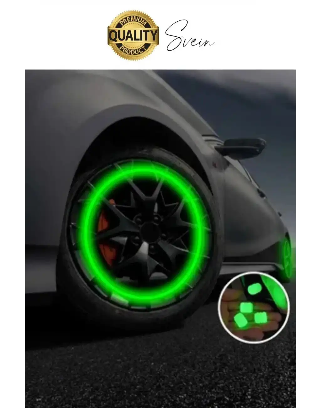 Özel Üretim Yeşil Fosforlu Sibop Kapağı 4 Set Tüm Araçlarla Uyumlu Gece Parlayan Sibob Jant Tekerlek