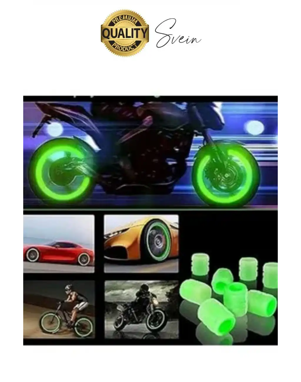 Özel Üretim Yeşil Fosforlu Sibop Kapağı 4 Set Tüm Araçlarla Uyumlu Gece Parlayan Sibob Jant Tekerlek