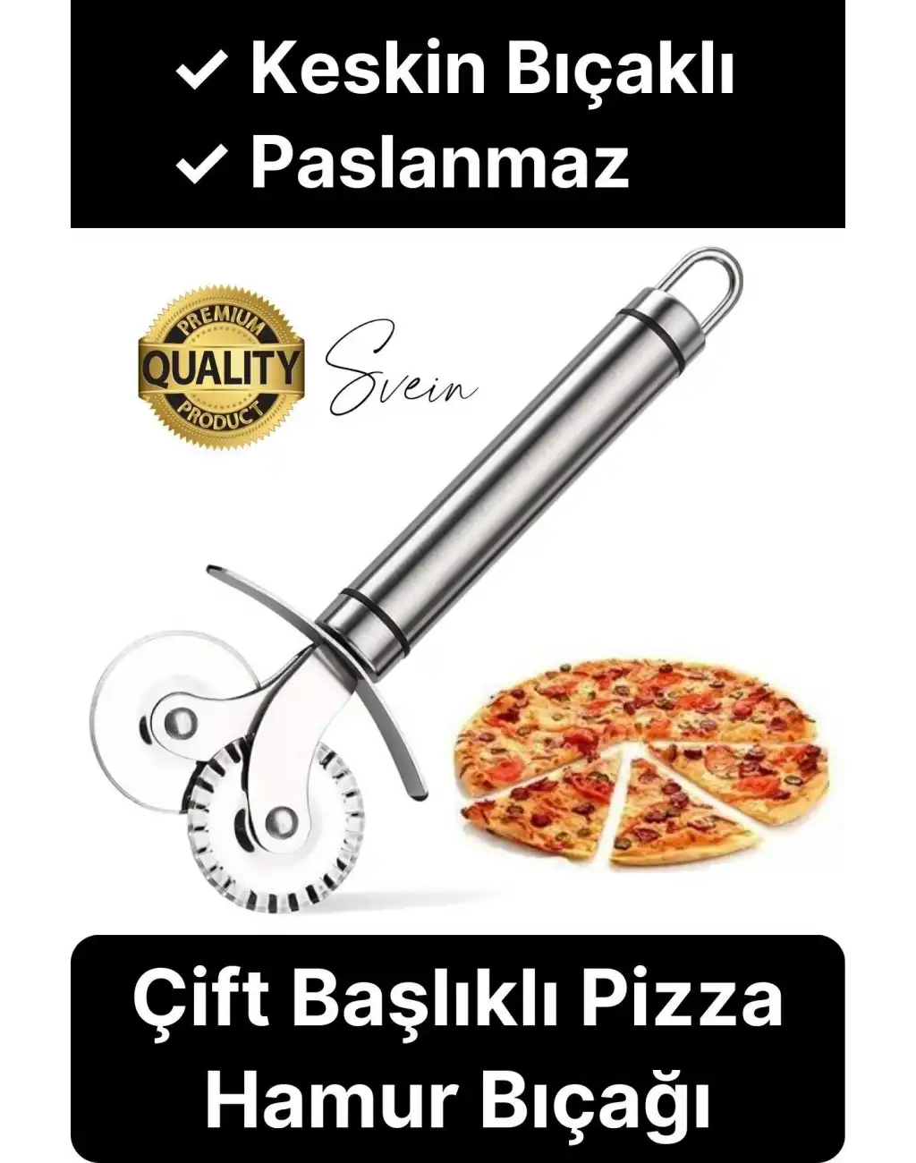Paslanmaz Yüksek Kaliteli Uzun Ömürlü Çift Taraflı Hamur Pizza Börek Kesme Bıçağı Duvara Asılabilir