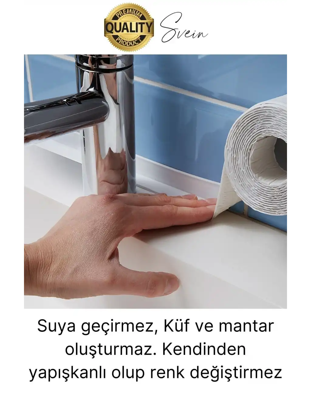 Ekstra Kalın 3.35 mt Banyo Küvet Duşakabin Mutfak Tezgah Lavabo Su Sızdırmaz Kenar Bandı Beyaz Bant