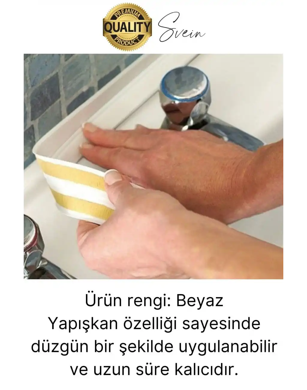 Ekstra Kalın 3.35 mt Banyo Küvet Duşakabin Mutfak Tezgah Lavabo Su Sızdırmaz Kenar Bandı Beyaz Bant