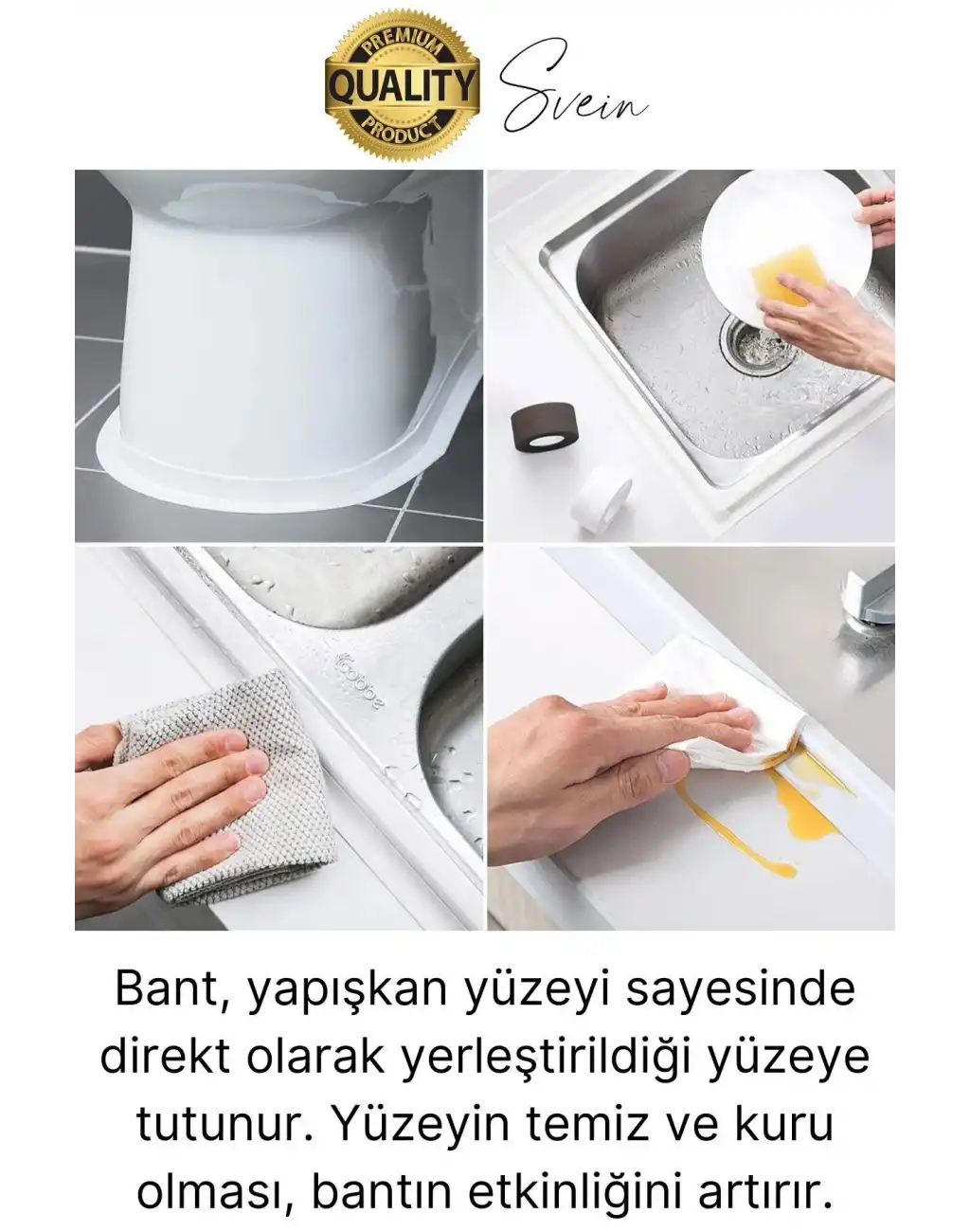 Ekstra Kalın 3.35 mt Banyo Küvet Duşakabin Mutfak Tezgah Lavabo Su Sızdırmaz Kenar Bandı Beyaz Bant