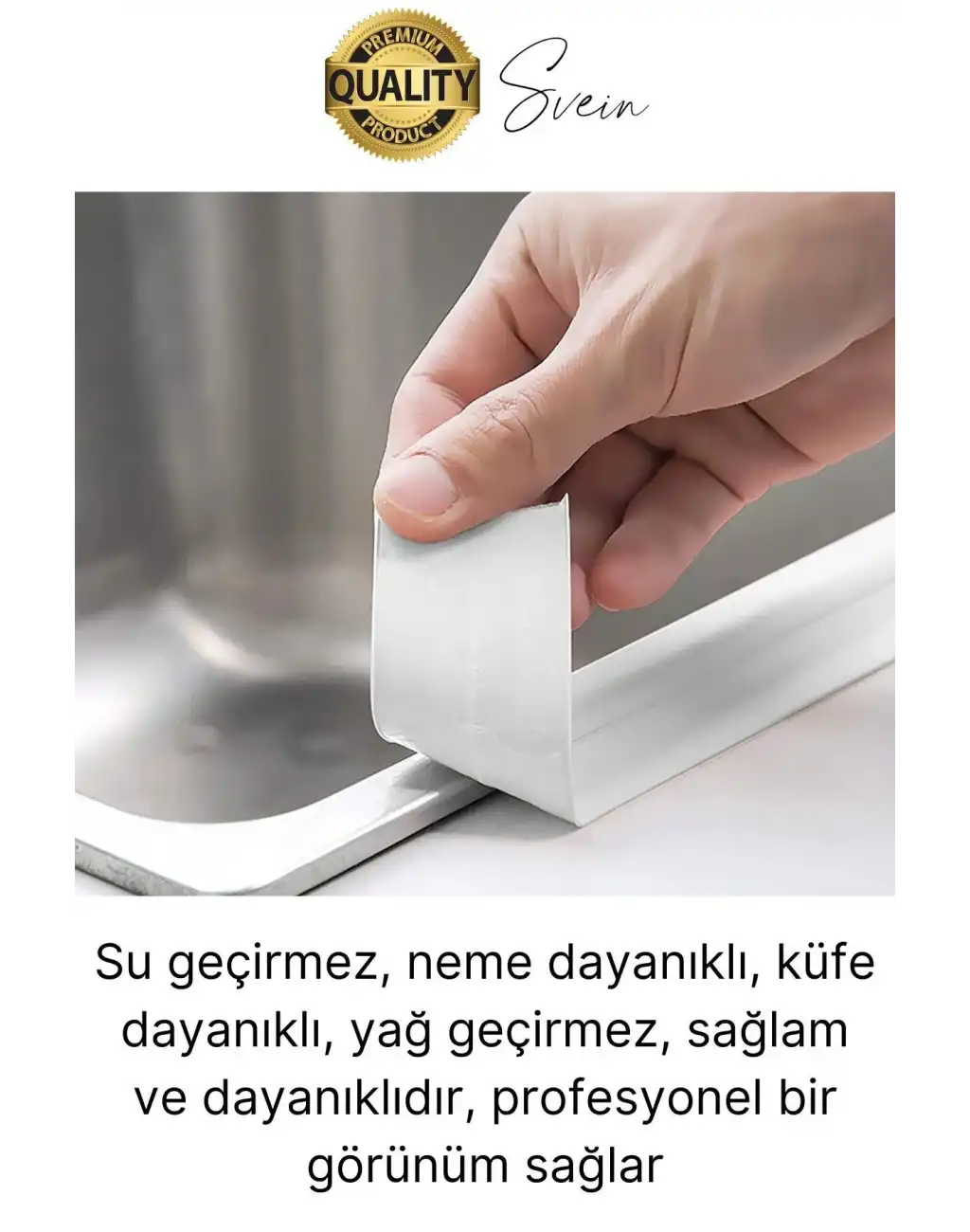 Ekstra Kalın 3.35 mt Banyo Küvet Duşakabin Mutfak Tezgah Lavabo Su Sızdırmaz Kenar Bandı Beyaz Bant