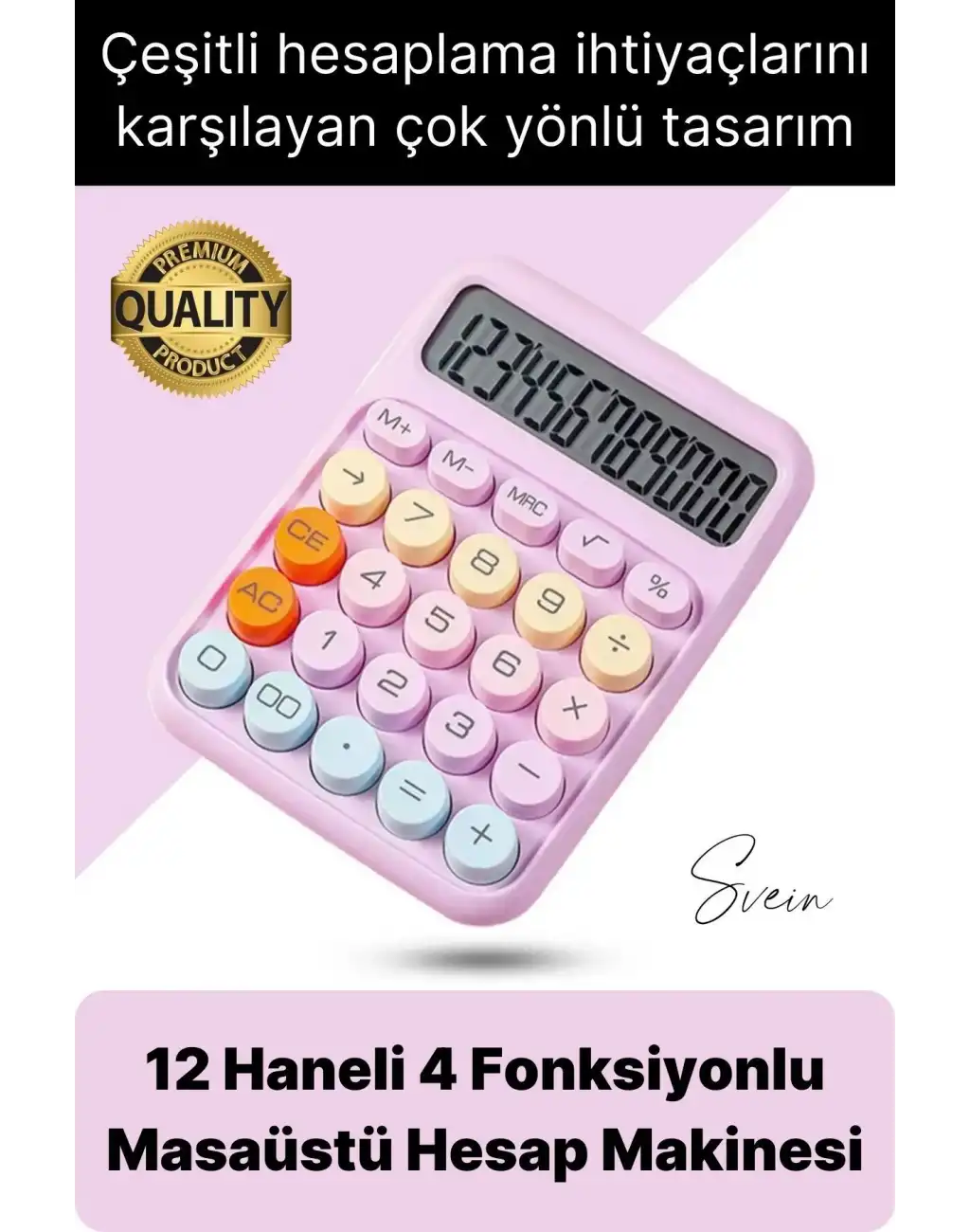 4 Fonksiyonlu Renkli Hesap Makinesi 12 Haneli Yuvarlak Tuşlu Şirin Masaüstü Ofis Kompakt