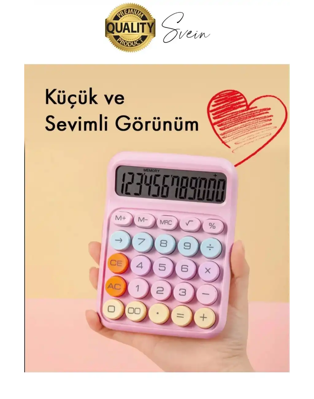 4 Fonksiyonlu Renkli Hesap Makinesi 12 Haneli Yuvarlak Tuşlu Şirin Masaüstü Ofis Kompakt