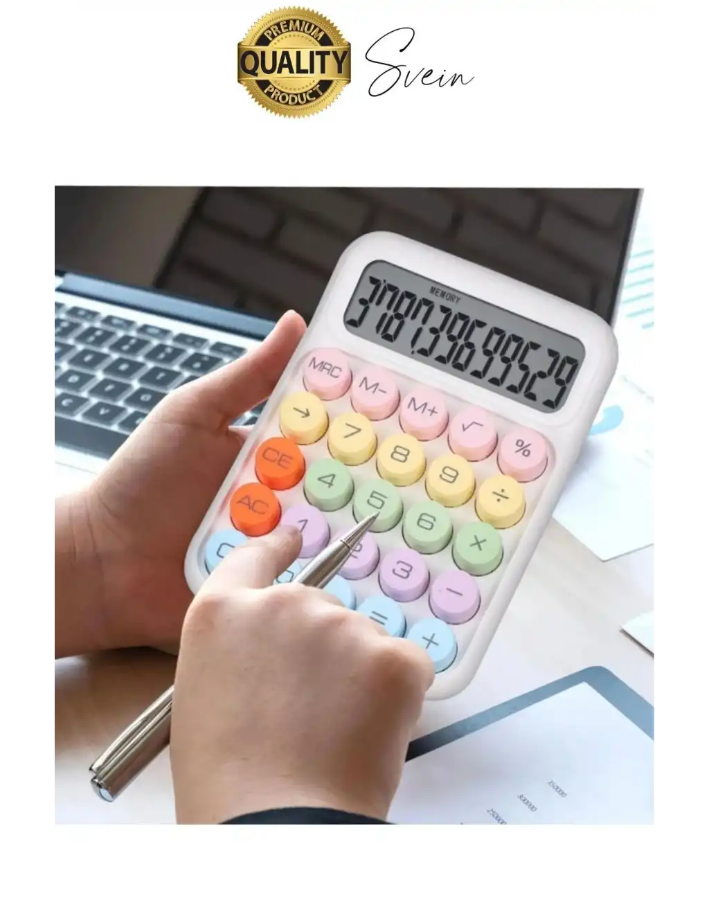4 Fonksiyonlu Renkli Hesap Makinesi 12 Haneli Yuvarlak Tuşlu Şirin Masaüstü Ofis Kompakt