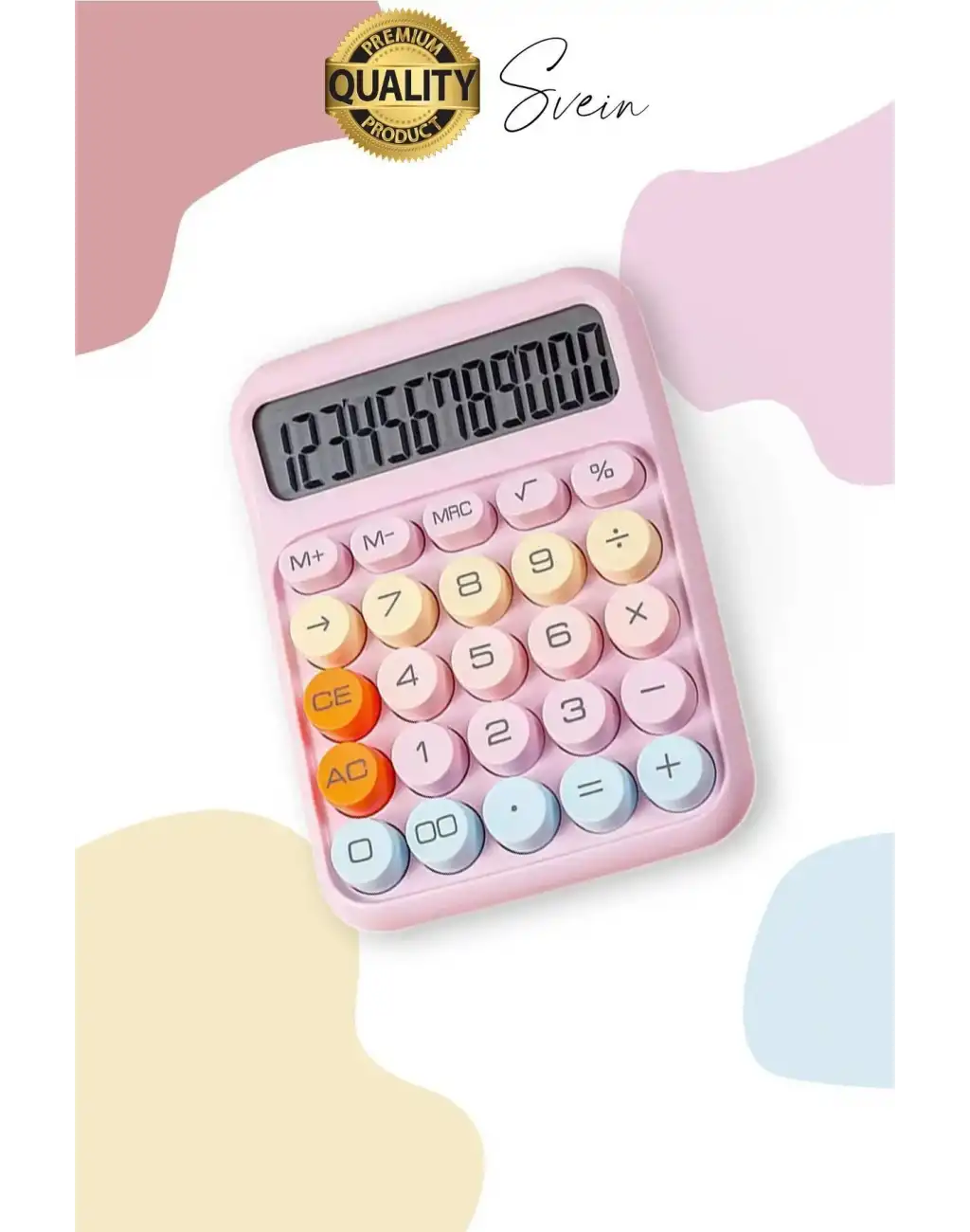 4 Fonksiyonlu Renkli Hesap Makinesi 12 Haneli Yuvarlak Tuşlu Şirin Masaüstü Ofis Kompakt