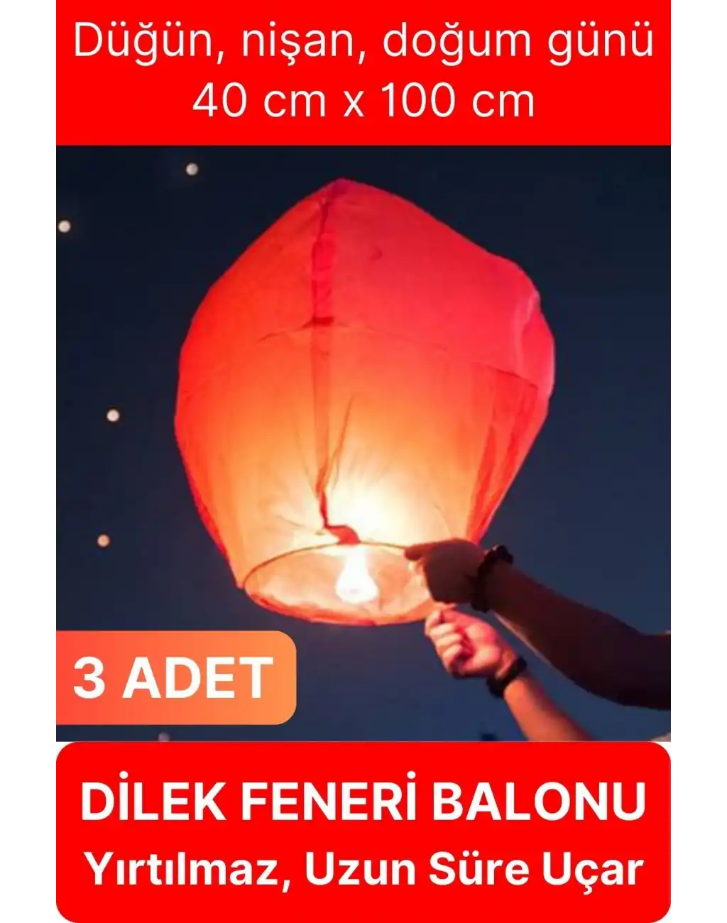 3 Adet Dilek Feneri Balonu Gece Ateş Gökyüzü Işığı Uçurtma Yırtılmaz Kaliteli Düğün Nişan Özel Gün